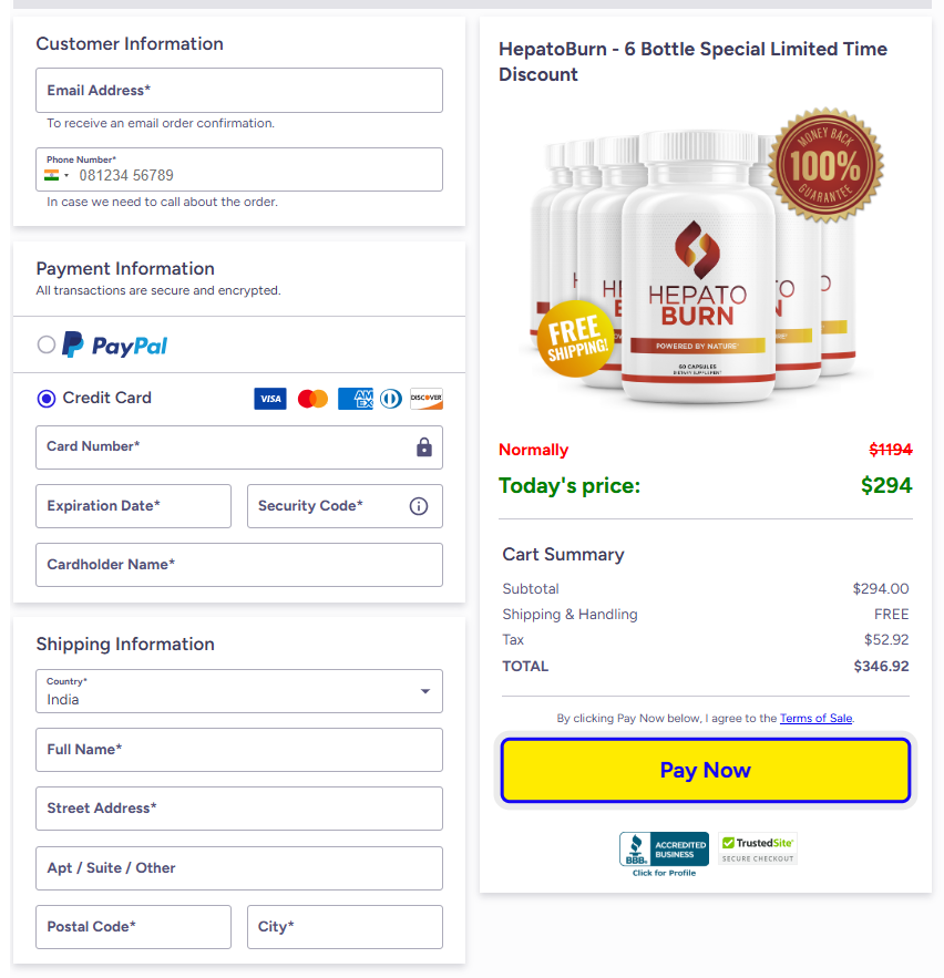 Hepato Burn order page